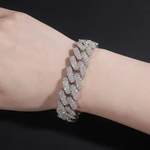 Pulsera Cuban Link de Plata de Ley S925 Con Moissanita Iced Out Joyería Hiphop Para Hombres Mujeres Certificado GRA Lujo Plata