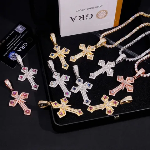 Hip Hop S925 Sterling Silver Moissanite Cross Pendant For Men Women Iced Out Bling Jewelry With GRA Certificate