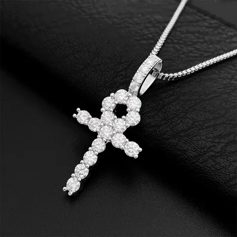Hip Hop 925 Sterling Silver 4mm Moissanite Ankh Cross Μενταγιόν Κολιέ για Άνδρες Γυναίκες Iced Out Θρησκευτικά Κοσμήματα