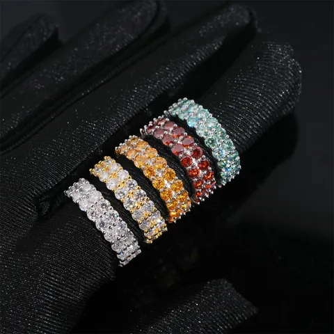 Bague Hip Hop en Argent Sterling 925 Moissanite Double Rangée pour Hommes Femmes Anneau Strass Bijoux Avec Certificat GRA