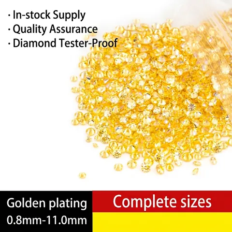 Moissanite Jaune Doré Taille Brillant Rond Petites Pierres Clarté VVS Pour Incrustation Montre Bijoux Chaîne Cuban Link