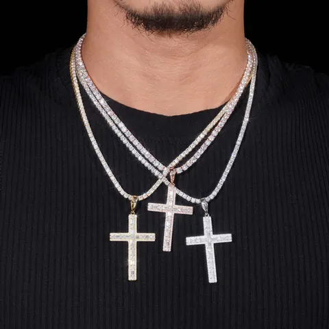 Hip Hop 925 Sterling Silver Moissanite Cross Pendant Necklace For Men GRA Certified Iced Out Tennis Chain Jewelry Gift