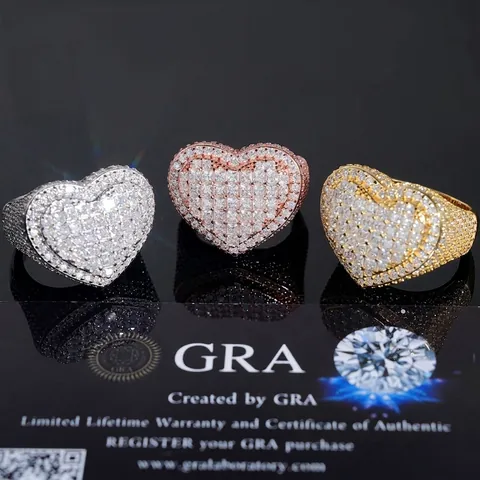 Hip Hop Heart Moissanite Ring S925 Sterling Silver Princess Cut Heart Shaped Iced Out Ring With GRA Certificate For Men Women