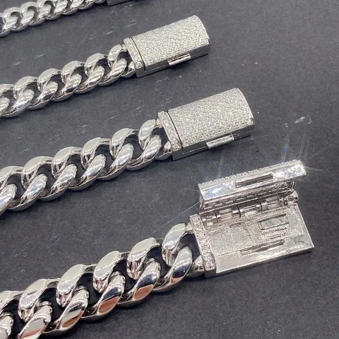 Hip Hop Edelstahl Panzerkette Halskette GRA Moissanit Eingelegt 925 Sterlingsilber Verschluss Schmuck Für Damen Herren