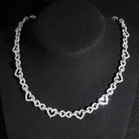 8.5mm Heart Infinity Moissanite Cuban Link Chain Necklace 925 Sterling Silver Hip Hop Jewelry D Color Moissanite Necklace Men Women GRA