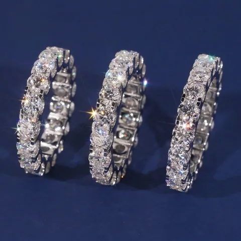 Hip Hop 925 Sterlingsilber Eternity Band Ring Für Herren Damen Funkelnder Runder Moissanit Farbe D Luxus Verlobungsring Schmuck