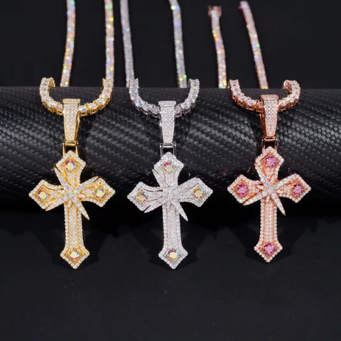 Hip Hop S925 Sterling Silver Moissanite Cross Pendant For Men Women Iced Out Bling Jewelry With GRA Certificate