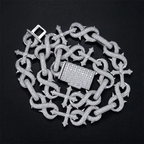 Moissanite 925 Sterling Silver Cuban Link Necklace Hiphop Iced Out Infinity Cross Chain For Men Women Jewelry
