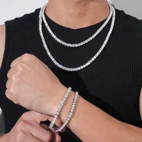 316L Stainless Steel Moissanite Tennis Chain With GRA Certificate D Color VVS1 Hip Hop Necklace Bracelet For Men Women