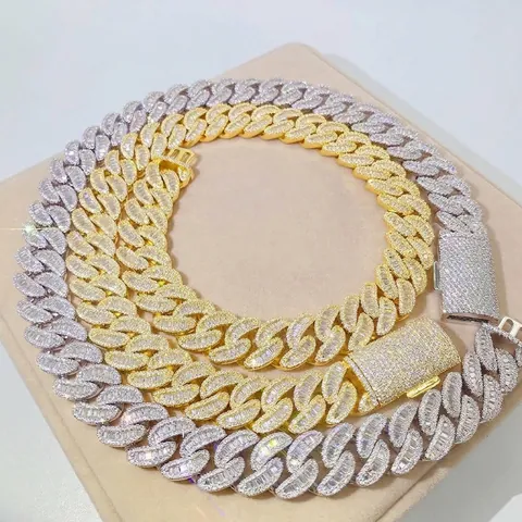 Collier Mailles Cubaines en Argent Sterling 925 avec Moissanite Iced Out Chaîne Hip Hop Bijoux Unisexe Cadeau
