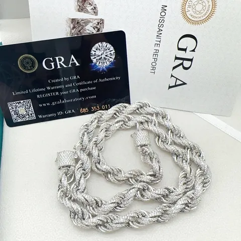 Certifié GRA Hip Hop Moissanite Chaîne Cubaine Collier Argent Sterling 925 Chaîne Corde Large Pour Hommes Femmes Bijoux Iced Out