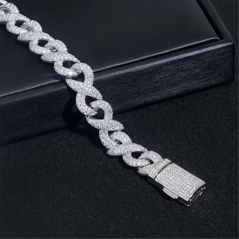 Hip Hop 925 Sterling Silver 10mm Moissanite Bracelet for Men Women Iced Out 8-Character Link Chain Jewelry with GRA