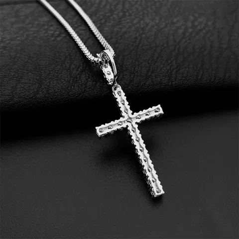 Hip Hop 925 Sterling Silver Moissanite Cross Pendant Necklace D Color VVS Lab Diamond Cross Necklace For Men Women Fine Jewelry Gift GRA