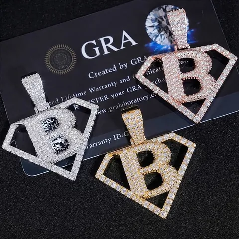 Iced Out Hip Hop Letter B Pendant 925 Sterling Silver D Color Moissanite Gold Plated Pendant Only For Men Women Jewelry