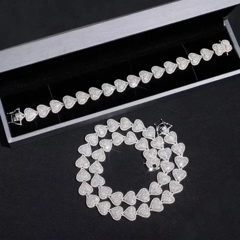 Hip Hop Heart Cuban Link Necklace 925 Sterling Silver Iced Out D Color Moissanite Chain For Women Men Luxury Jewelry GRA