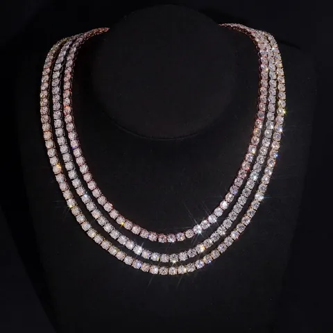 Luxus Kupfer Moissanit Einreihige Tennis-Kette Halskette GRA Hip Hop Unisex Eleganter Schmuck Accessoire Für Bankett Party