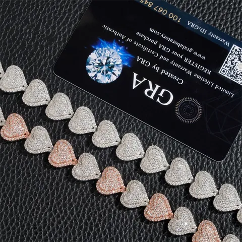 Hip Hop Heart Cuban Link Necklace 925 Sterling Silver Iced Out D Color Moissanite Chain For Women Men Luxury Jewelry GRA