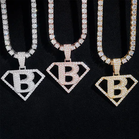 Iced Out Hip Hop Letter B Pendant 925 Sterling Silver D Color Moissanite Gold Plated Pendant Only For Men Women Jewelry