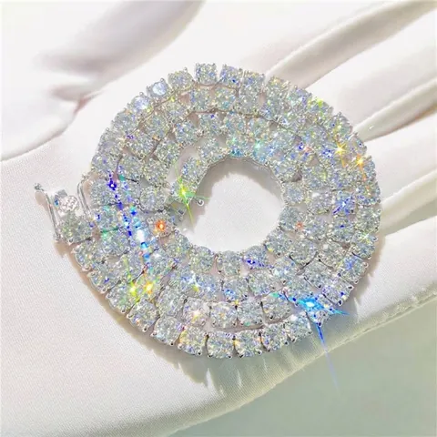Collier Chaîne Tennis Hip Hop en Argent Sterling 925 Avec Moissanite Avec Certificat GRA Bijoux Iced Out pour Unisexe
