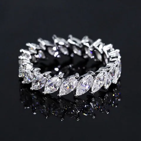 Marquise Moissanite Eternity Ring 925 Sterling Silver VVS Pave Band Hip Hop Fashion Unisex Jewelry Ring Gift