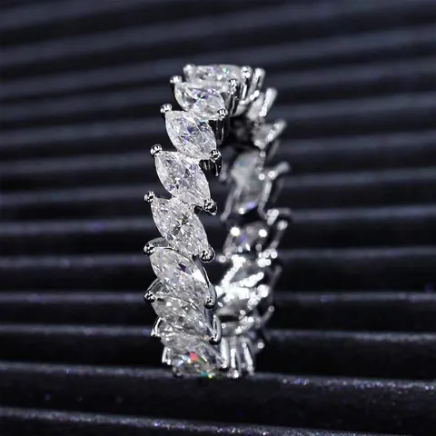 Marquise Moissanite Eternity Ring 925 Sterling Silver VVS Pave Band Hip Hop Fashion Unisex Jewelry Ring Gift