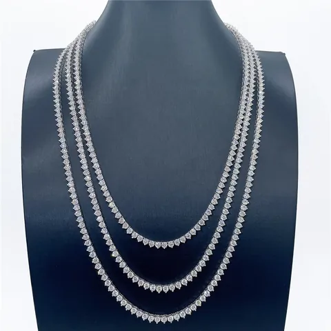 Tennis Necklace Single Row Three Prong Cubic Zirconia Copper Chain Hip Hop Jewelry For Men Women