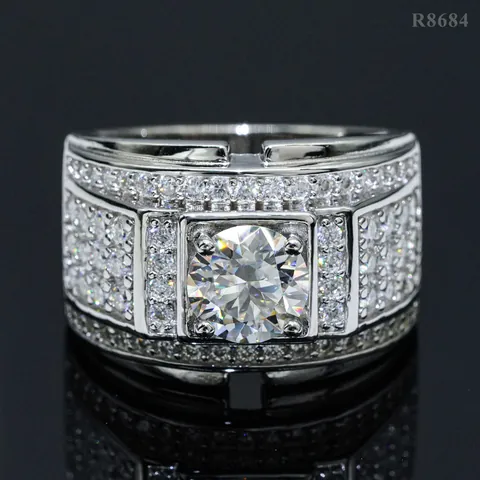 Hip Hop 925 Sterlingsilber 1.5 Karat Moissanit Ring Für Herren D Farbe VVS1 Vollbesetzt Strass Dominanter Geometrischer Bandring Schmuck