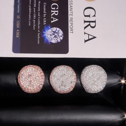 Luxus Moissanit 925 Sterlingsilber Rund Ring Für Herren Damen Iced Out Hiphop Schmuck Mit GRA Zertifikat D Farbe VVS1