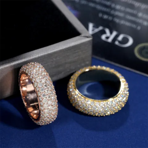 Anillo de Moissanita de Plata de Ley 925 Hip Hop Para Hombres Mujeres Pavé Redondo Color D Con Certificado GRA Joyería