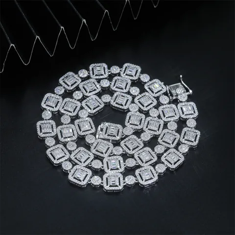 Collier Chaîne à Mailles Cubaines Moissanite Baguette 9.5mm en Argent Sterling 925 Bijoux Hip Hop Homme Femme GRA