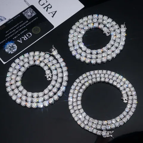Hip Hop Moissanit Tenniskette Halskette Für Damen Herren Sterlingsilber Iced Out Schmuck Unisex Jahrestagsgeschenk