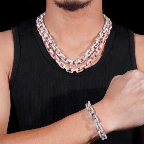 Collana Bracciale Maglia Cubana Moissanite Argento Sterling S925 Forma Otto Full Pave VVS Hip Hop Gioielli Uomo GRA