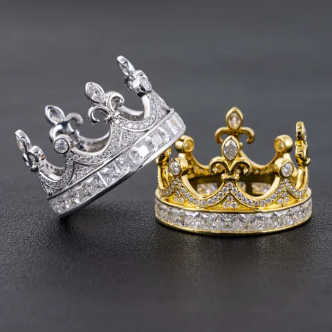 925 Sterling Silver Hip Hop Crown Ring For Men Women D Color VVS Moissanite Pave Full Diamond Ring With GRA Certificate