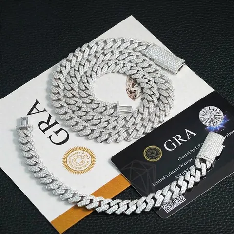 Hip Hop 925 Sterlingsilber 10mm Moissanit Panzerkette Halskette Armband Mit GRA Zertifikat Iced Out Raute Schmuck
