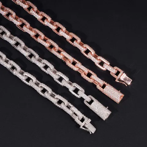 Collana Bracciale Maglia Cubana Moissanite Argento Sterling S925 Forma Otto Full Pave VVS Hip Hop Gioielli Uomo GRA