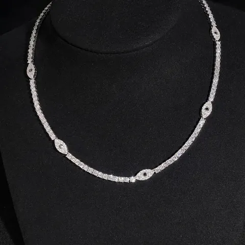 925 Sterling Silber Moissanit Evil Eye Tennis-Kette Halskette Hip Hop Schmuck GRA Zertifikat Weißgold Überzogene Kette