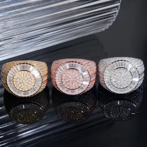 Anillo de Plata de Ley S925 Color D VVS Moissanita Hip Hop Iced Out Anillo de Banda Redonda para Hombre Mujer Joyería Certificada GRA