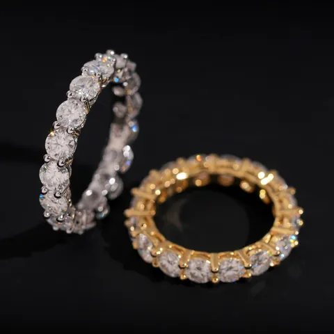 Anello Eternity in Argento Sterling 925 Hip Hop per Uomo Donna 4.0mm Rotondo VVS Moissanite Intarsiato Certificato GRA