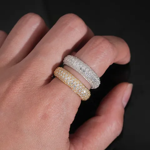 Anillo de Moissanita de Plata de Ley 925 Hip Hop para Hombre Mujer Certificado GRA VVS Cuatro Filas Redondo Incrustado Joyería