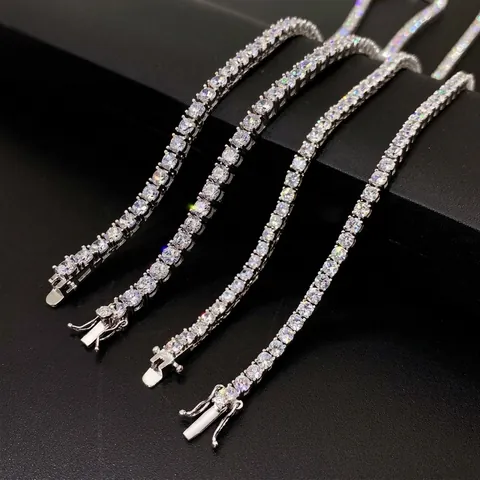 Hip Hop 4mm Moissanite 925 Sterling Silver Tennis Chain Necklace For Men Women Iced Out Bling Bling Jewelry Gift GRA Certificate