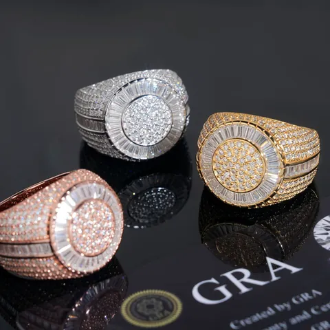 Anillo de Plata de Ley S925 Color D VVS Moissanita Hip Hop Iced Out Anillo de Banda Redonda para Hombre Mujer Joyería Certificada GRA
