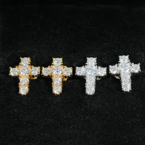 Σκουλαρίκια Σταυρός από Ασήμι 925 Moissanite Hip Hop Unisex Πιστοποίηση GRA Κοσμήματα με Διαμάντια για Άνδρες και Γυναίκες