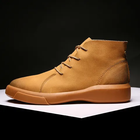 Men Casual Top Layer Cowhide Leather Boots Mid-top Non-slip Rubber Sole Vintage Tooling Shoes Breathable Everyday Footwear