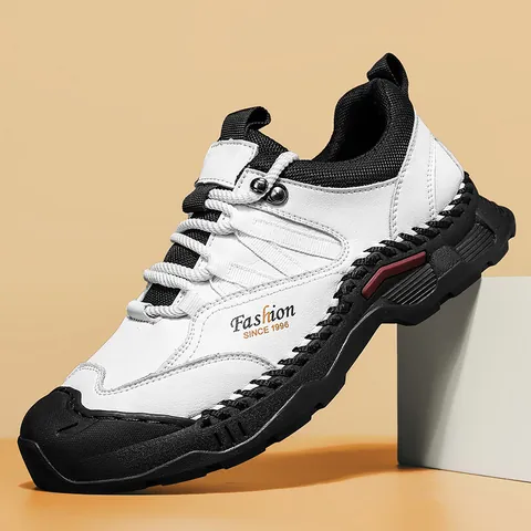Men Casual Pigskin Leather Work Boots Outdoor Non-Slip Hand Stitched Safety Shoes Thick Sole Fashion Labor Boots For Men