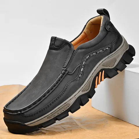 Chaussures de Travail en Cuir Microfibre à Enfiler Hommes Extérieur Décontracté Antidérapant Mocassins à Semelle Épaisse Grandes Tailles