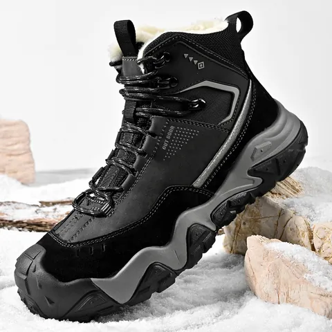 Bottines Martin d'Hiver pour Hommes en Microfibre Doublure en Peluche Chaude Plateforme Antidérapante Bottes de Neige Extérieur Décontracté