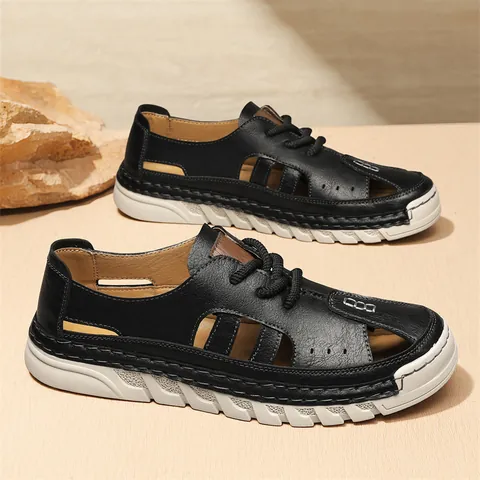 Uomo Estate Traforato Scarpe da Spiaggia Traspirante Sandali a Punta Chiusa Suola Morbida Pelle Microfibra Calzature Casual