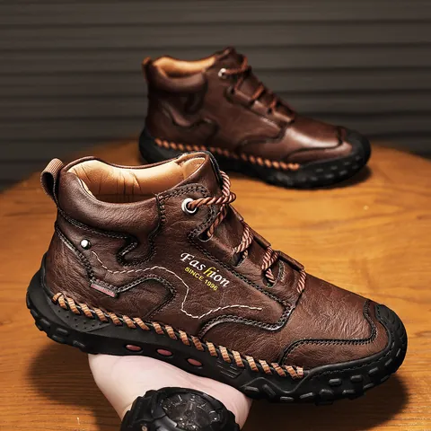 Men High-top Work Boots Waterproof Anti-slip Wear-resistant Synthetic Leather Industrial Shoes For Construction Hiking Working Boots