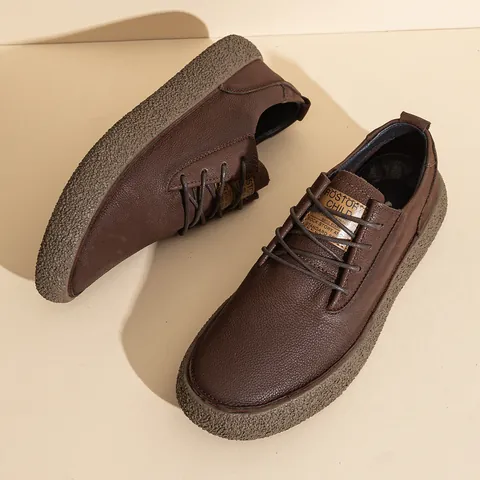 Men's Casual Genuine Leather Sneakers Fashion Top Layer Cowhide Leather Shoes Anti-slip Large Size Flat Breathable Low Top Lace-up Board Shoes