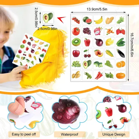 Pegatinas de Fotos Realistas de Frutas y Verduras Etiquetas Autoadhesivas Impermeables para Educación de Niños Recompensa de Aula Suministros Escolares
